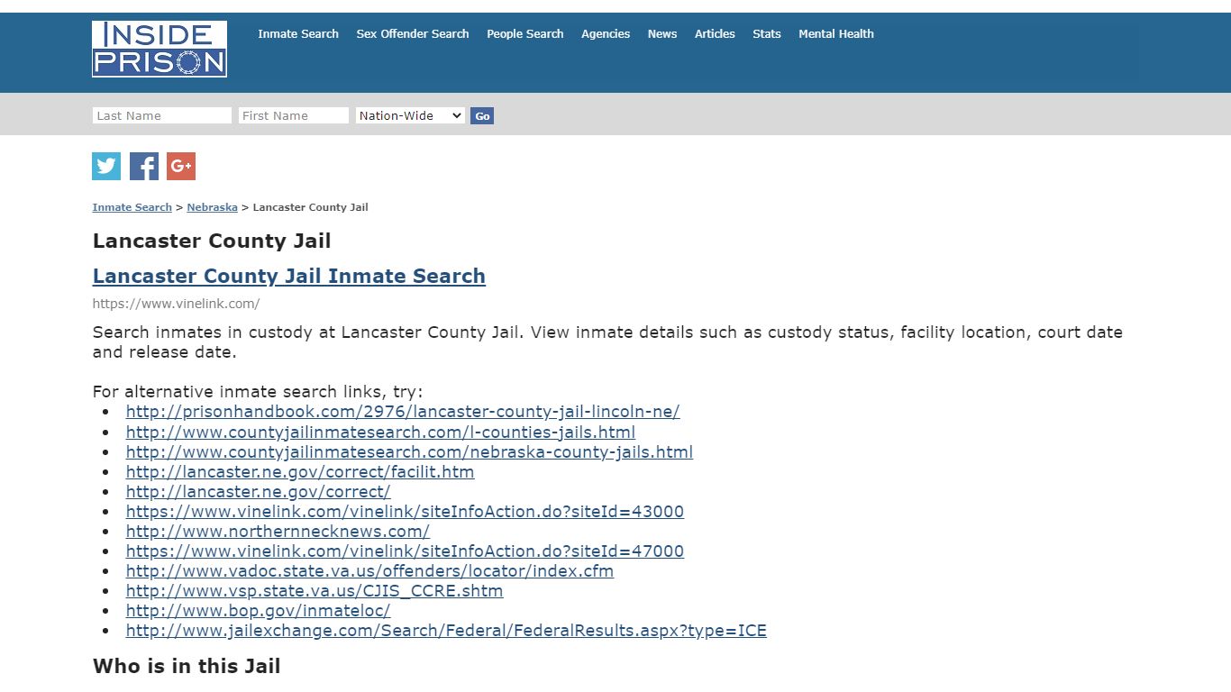 Lancaster County Jail - Nebraska - Inmate Search - Inside Prison