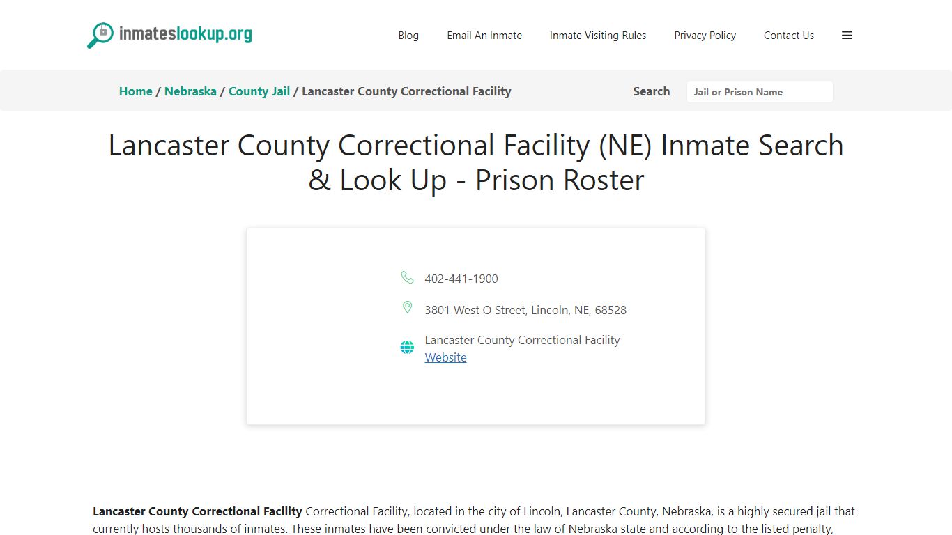 Lancaster County Correctional Facility (NE) Inmate Search & Look Up ...